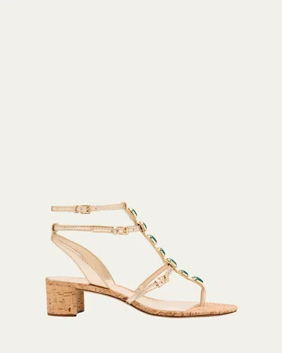 Alexandre Birman Jade Metallic Leather Cork Sandals