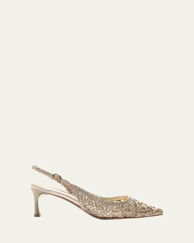 Alexandre Birman Jane Metallic Woven Leather Slingback Pumps In Gold