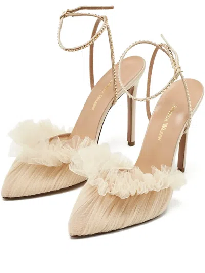 Pre-owned Alexandre Birman Kaya Lace Ankle-strap Pumps In Neutral