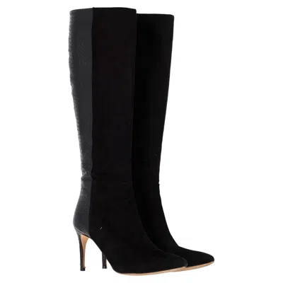 Alexandre Birman Knee-length With Snakeskin Effect Boots In Black Suede