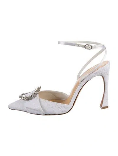 Pre-owned Alexandre Birman Lace Pattern Crystal Embellishments Pumps In White