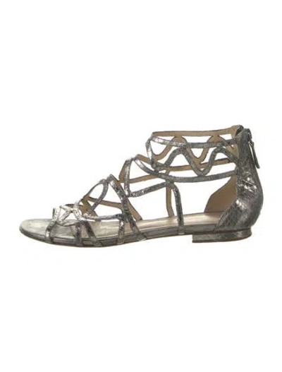 Pre-owned Alexandre Birman Leather Animal Print Gladiator Sandals In Silver