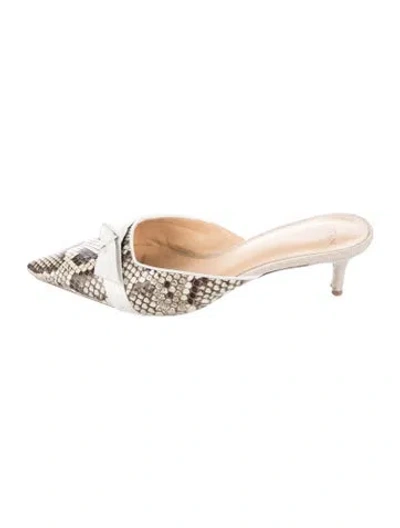 Pre-owned Alexandre Birman Leather Animal Print Mules In White
