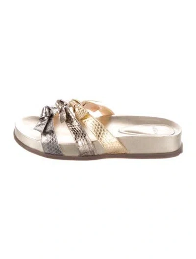 Pre-owned Alexandre Birman Leather Animal Print Slides In Gold