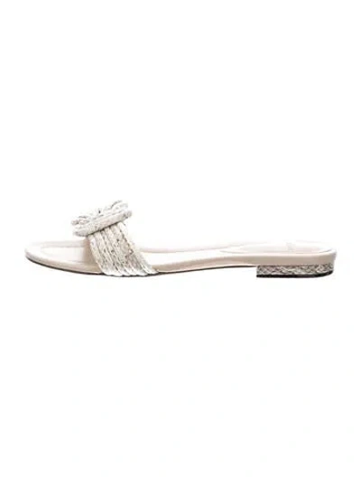 Pre-owned Alexandre Birman Leather Animal Print Slides In White