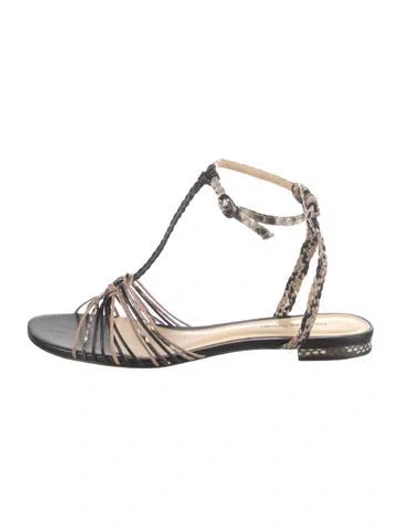 Pre-owned Alexandre Birman Leather Animal Print T-strap Sandals In Black