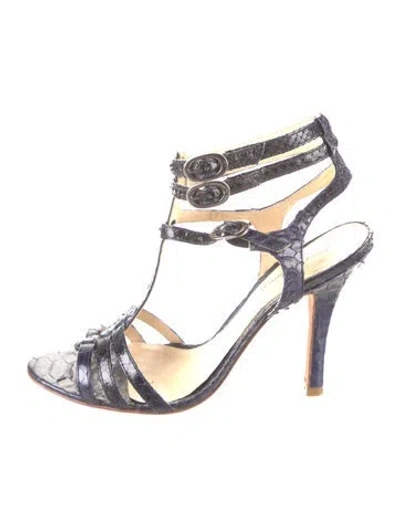 Pre-owned Alexandre Birman Leather Animal Print T-strap Sandals In Blue