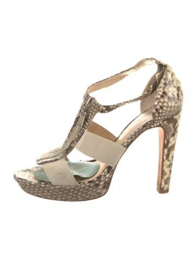 Pre-owned Alexandre Birman Leather Animal Print T-strap Sandals In Neutral