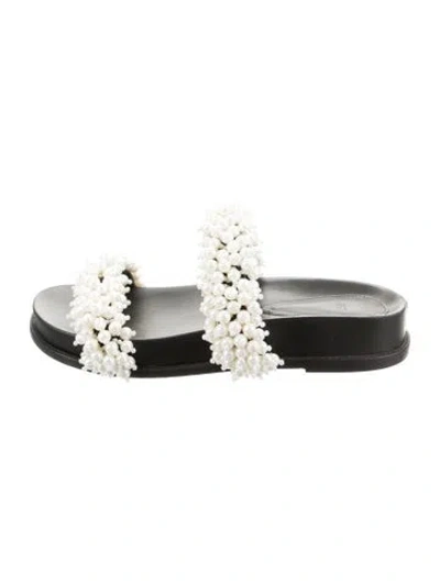 Pre-owned Alexandre Birman Leather Beaded Accents Slides In Black