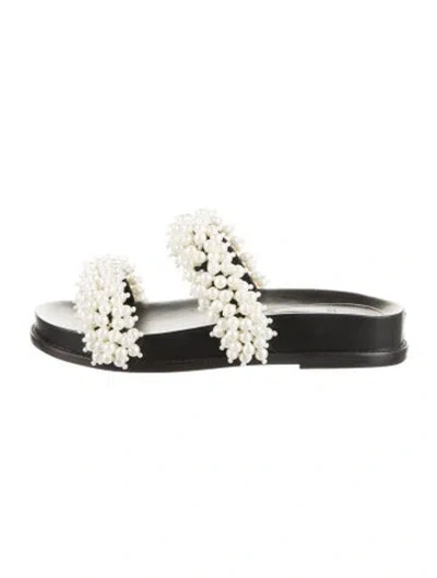 Pre-owned Alexandre Birman Leather Beaded Accents Slides W/ Tags In Black