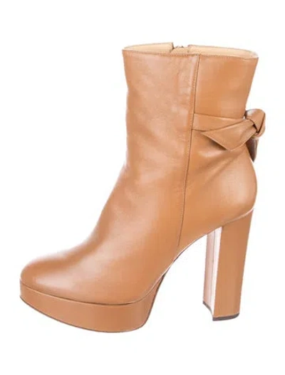 Pre-owned Alexandre Birman Leather Bow Accents Boots In Brown