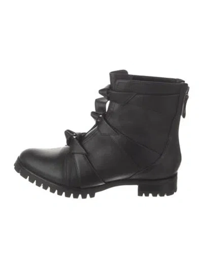 Pre-owned Alexandre Birman Leather Bow Accents Combat Boots In Black