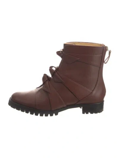 Pre-owned Alexandre Birman Leather Bow Accents Combat Boots In Brown