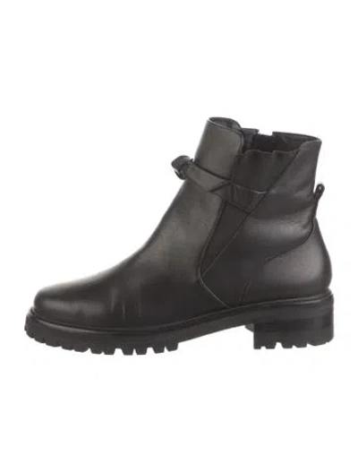Pre-owned Alexandre Birman Leather Bow Accents Moto Boots In Black