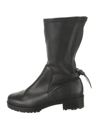 Pre-owned Alexandre Birman Leather Bow Accents Moto Boots In Black