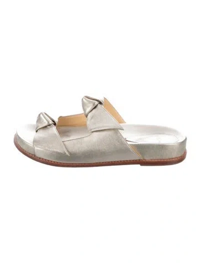 Pre-owned Alexandre Birman Leather Bow Accents Slides In Gold