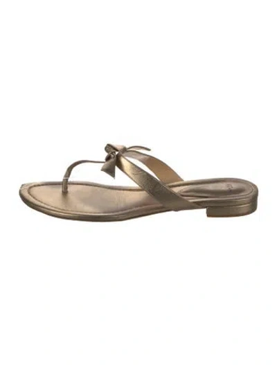 Pre-owned Alexandre Birman Leather Bow Accents Slides In Gold
