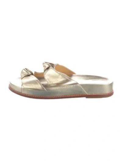 Pre-owned Alexandre Birman Leather Bow Accents Slides In Gold