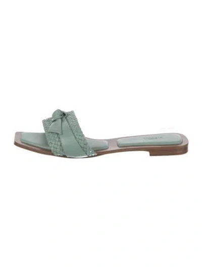 Pre-owned Alexandre Birman Leather Bow Accents Slides In Green