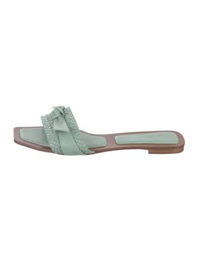 Pre-owned Alexandre Birman Leather Bow Accents Slides In Green