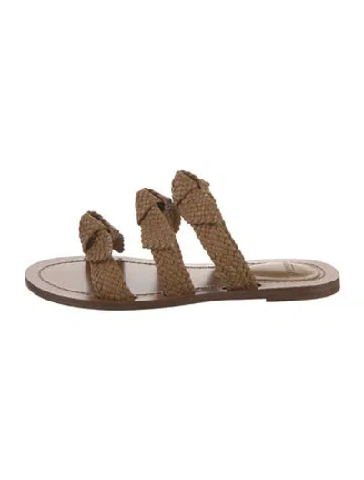 Pre-owned Alexandre Birman Leather Bow Accents Slides In Neutral