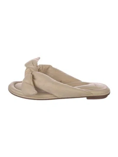 Pre-owned Alexandre Birman Leather Bow Accents Slides In Neutral
