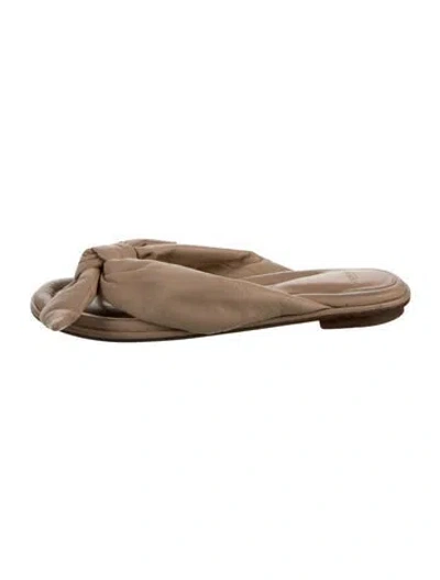 Pre-owned Alexandre Birman Leather Bow Accents Slides In Neutral