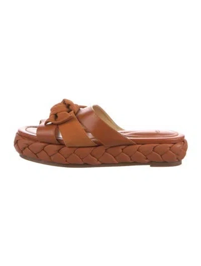 Pre-owned Alexandre Birman Leather Bow Accents Slides In Orange