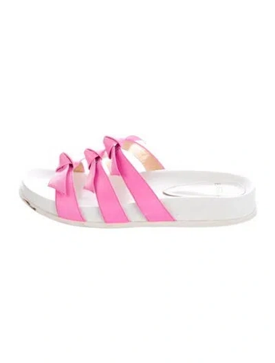 Pre-owned Alexandre Birman Leather Bow Accents Slides In Pink/white