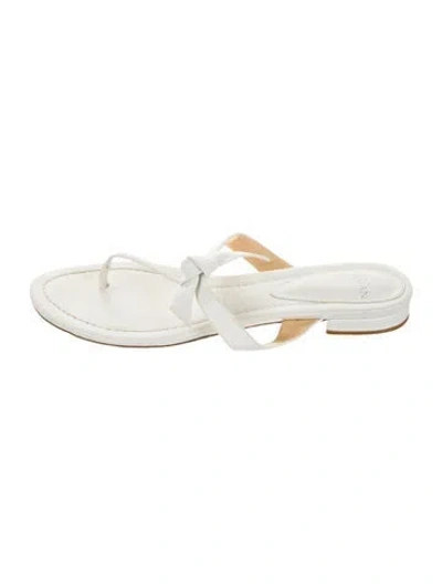 Pre-owned Alexandre Birman Leather Bow Accents Slides In White