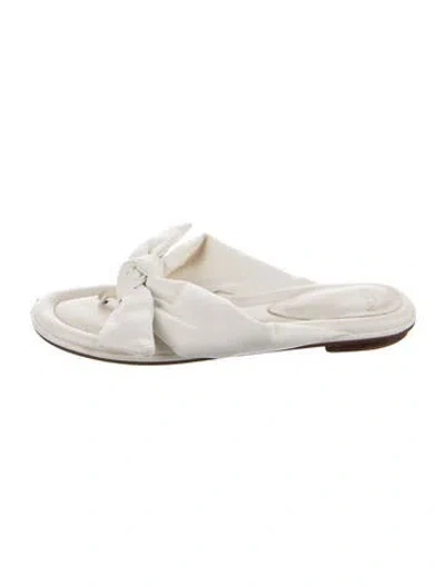 Pre-owned Alexandre Birman Leather Bow Accents Slides In White