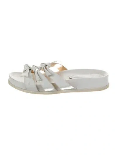 Pre-owned Alexandre Birman Leather Bow Accents Slides In White