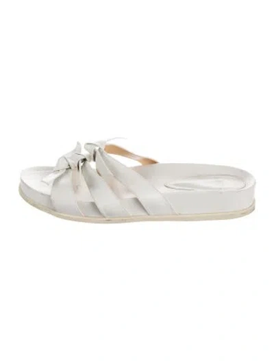 Pre-owned Alexandre Birman Leather Bow Accents Slides In White