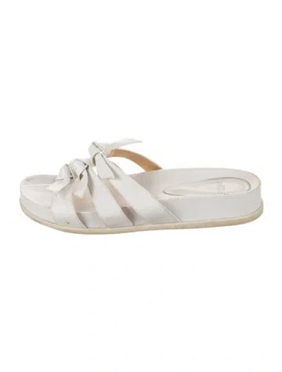 Pre-owned Alexandre Birman Leather Bow Accents Slides In White