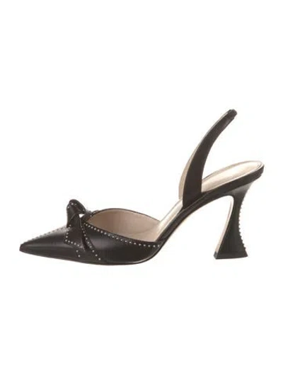Pre-owned Alexandre Birman Leather Bow Accents Slingback Pumps In Black