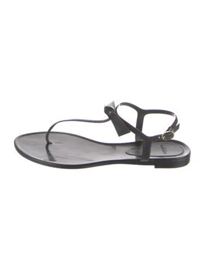 Pre-owned Alexandre Birman Leather Bow Accents T-strap Sandals In Black