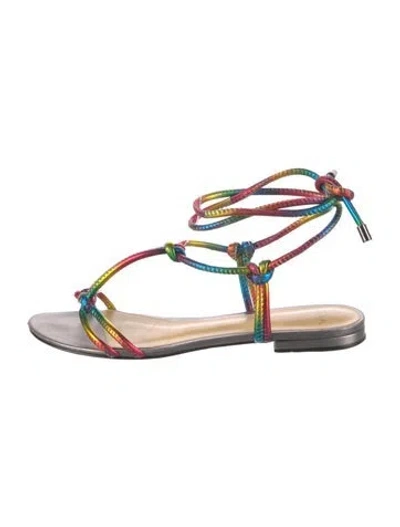 Pre-owned Alexandre Birman Leather Colorblock Pattern Gladiator Sandals In Silver