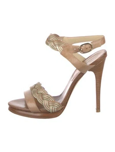 Pre-owned Alexandre Birman Leather Colorblock Pattern Sandals In Neutral