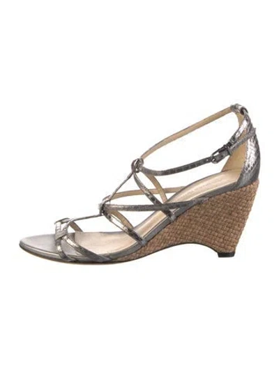 Pre-owned Alexandre Birman Leather Colorblock Pattern Sandals In Silver
