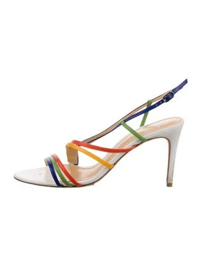 Pre-owned Alexandre Birman Leather Colorblock Pattern Slingback Sandals In White