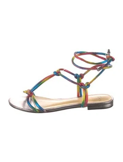 Pre-owned Alexandre Birman Leather Colorblock Pattern T-strap Sandals