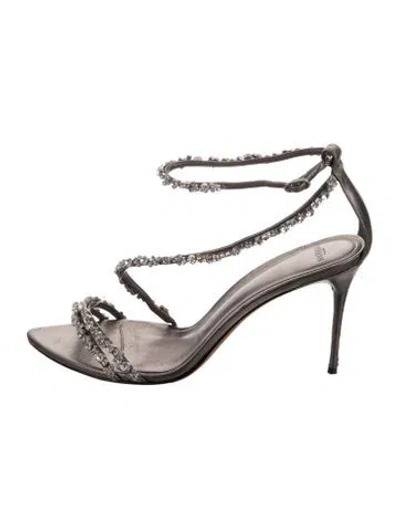 Pre-owned Alexandre Birman Leather Crystal Embellishments Sandals In Neutrals