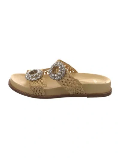 Pre-owned Alexandre Birman Leather Crystal Embellishments Slides In Yellow