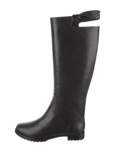 Pre-owned Alexandre Birman Leather Cutout Accent Rain Boots In Black