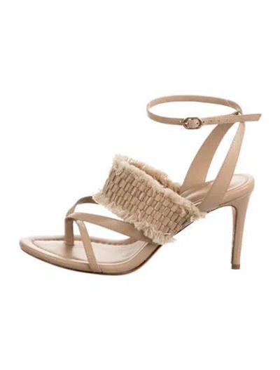 Pre-owned Alexandre Birman Leather Fringe Trim Accent Sandals In Neutral