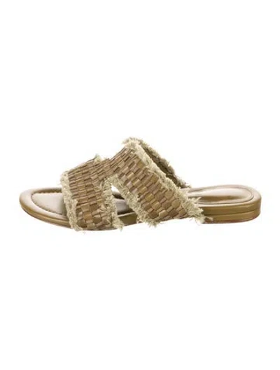 Pre-owned Alexandre Birman Leather Fringe Trim Accent Slides In Green