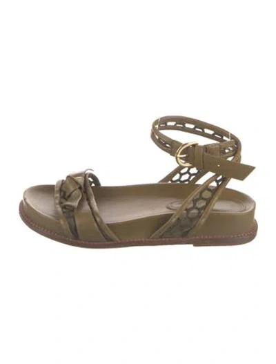 Pre-owned Alexandre Birman Leather Lace Pattern Sandals In Green