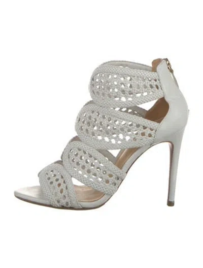 Pre-owned Alexandre Birman Leather Lace Pattern Sandals In White