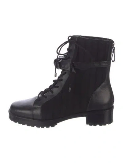 Pre-owned Alexandre Birman Leather Leather Trim Embellishment Combat Boots In Black