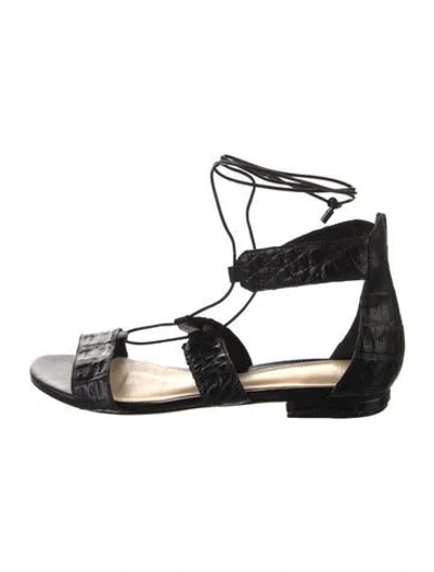 Pre-owned Alexandre Birman Leather Leather Trim Embellishment Gladiator Sandals In Black